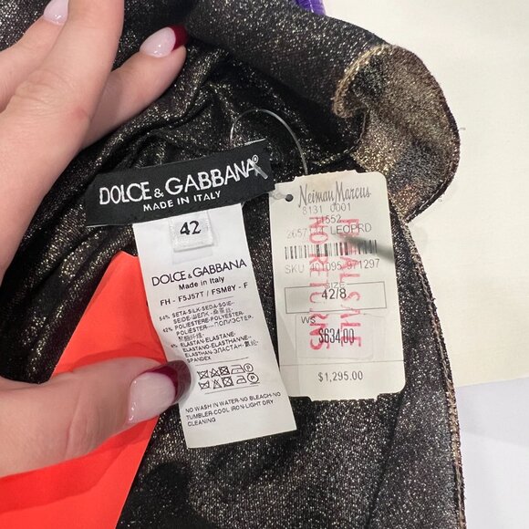$1295 NWT Dolce&Gabbana Brown Leopard Pussy Bow Metallic Blouse Top IT 42/6 - Picture 8 of 8